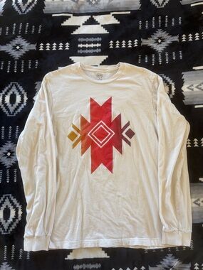 Women's Long-Sleeve Graphic Tee in Cream with Red Accent